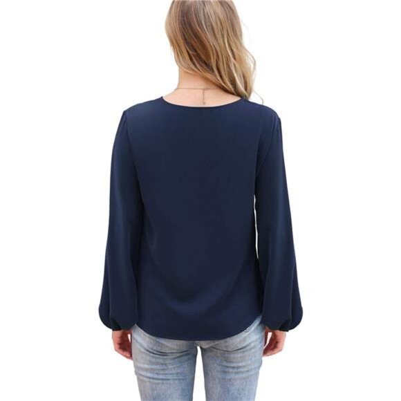 Women's Tie-Front Knot Blouse – Lantern Sleeve, Loose Fit, V-Neck Floral - Picture 3 of 6